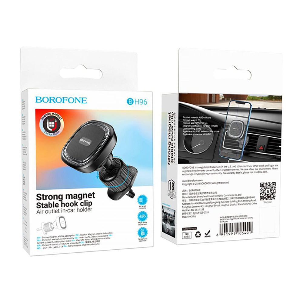 Borofone BH96 Ice Magnetic Car Holder, Universal, Black Grey