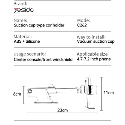 Yesido C262 Car Holder, 4.7inch - 7.2inch, Black