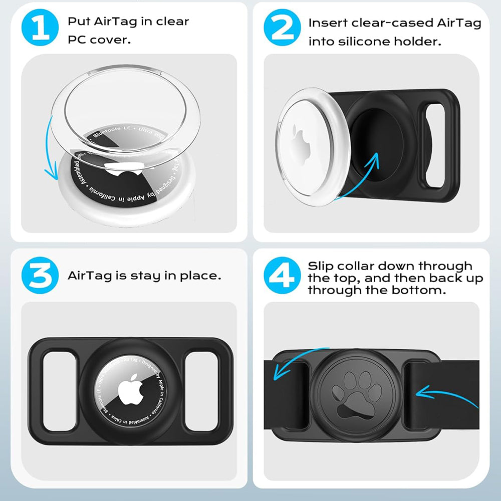 Techsuit BuddyGuard DG1 Support for Apple AirTag on Pet Collar, Black
