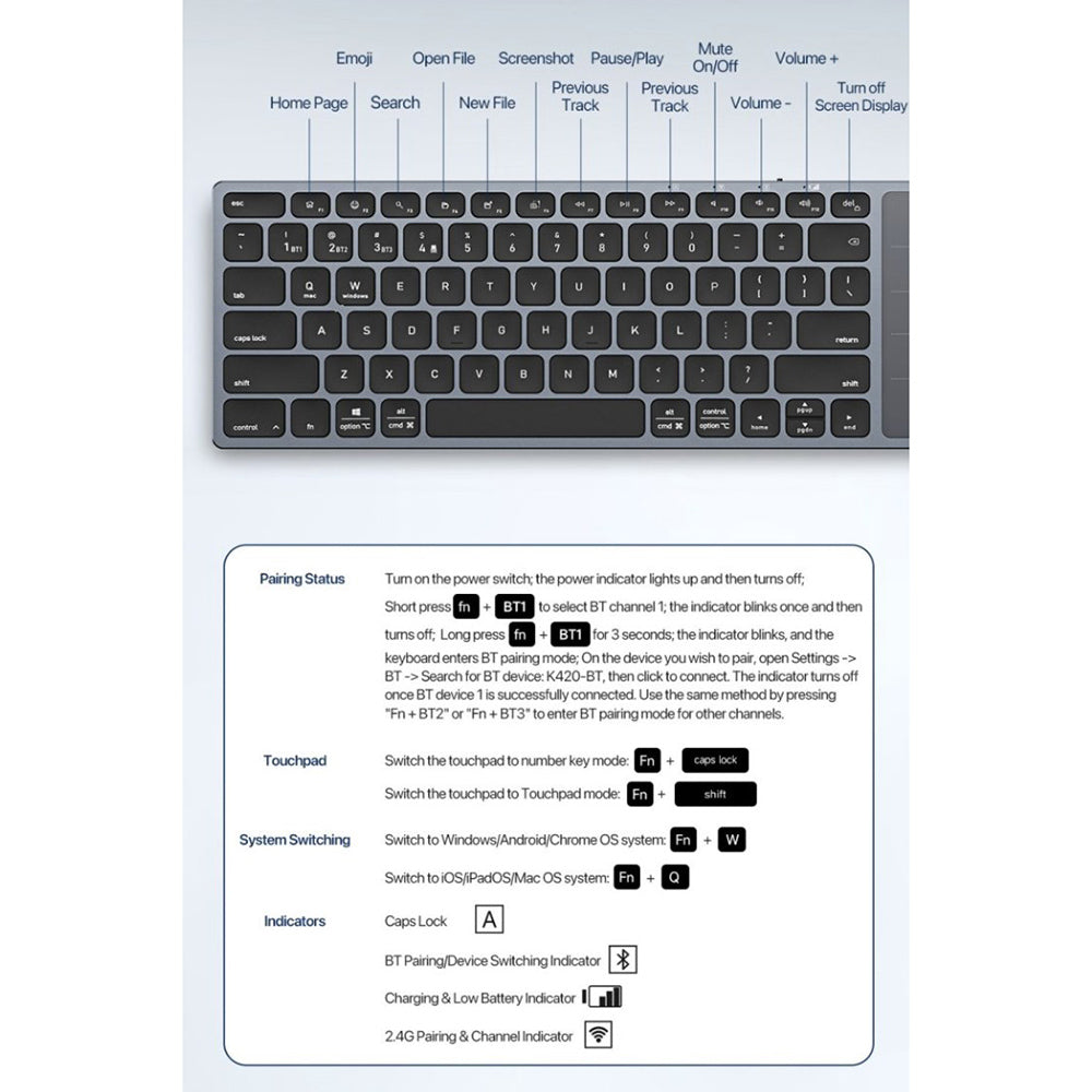 DUX DUCIS LK Wireless Keyboard, BT / Wi-Fi, White